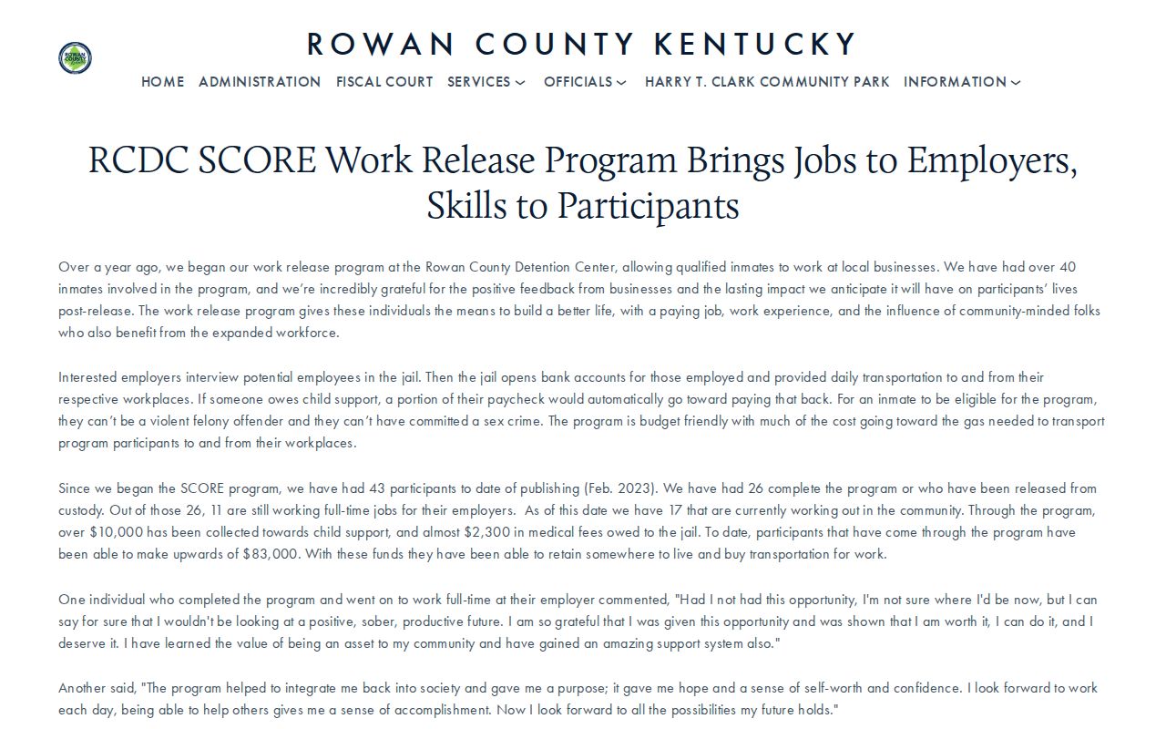 Rowan County SCORE work-release criminal records context