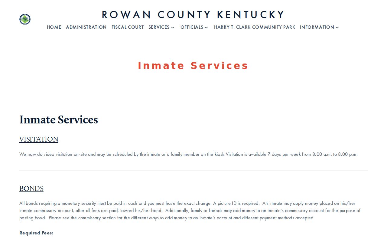 Rowan County arrest custody and inmate services information