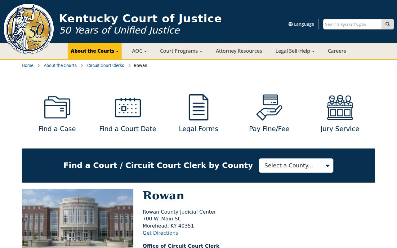 Rowan County Judicial Center court case records page
