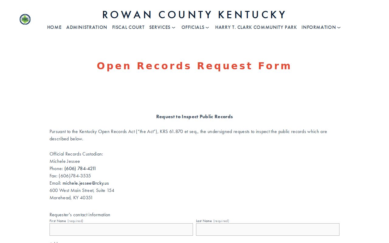 Rowan County online form for requesting criminal records
