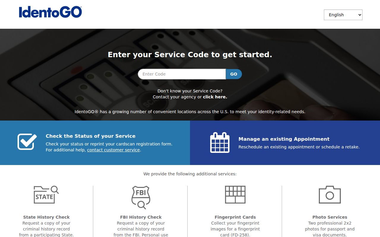 IdentoGO fingerprint channel for a Rowan County criminal history check